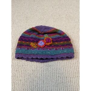 Lost Horizons Women Knit Winter Wool Hat Beanie Multicolored Floral Fleece Lined